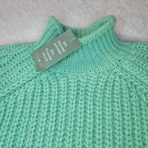 H&M Sweater Chunky Knit Womens Medium Green Mock Neck Crop